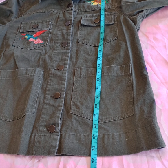 Who What Wear Olive Green Flower & Bird Embroidered Utility Jacket size M Floral - Picture 9 of 11